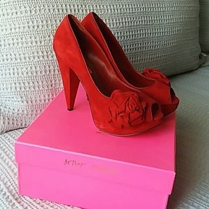 Beautiful Red Suede Betsey Johnson Heels